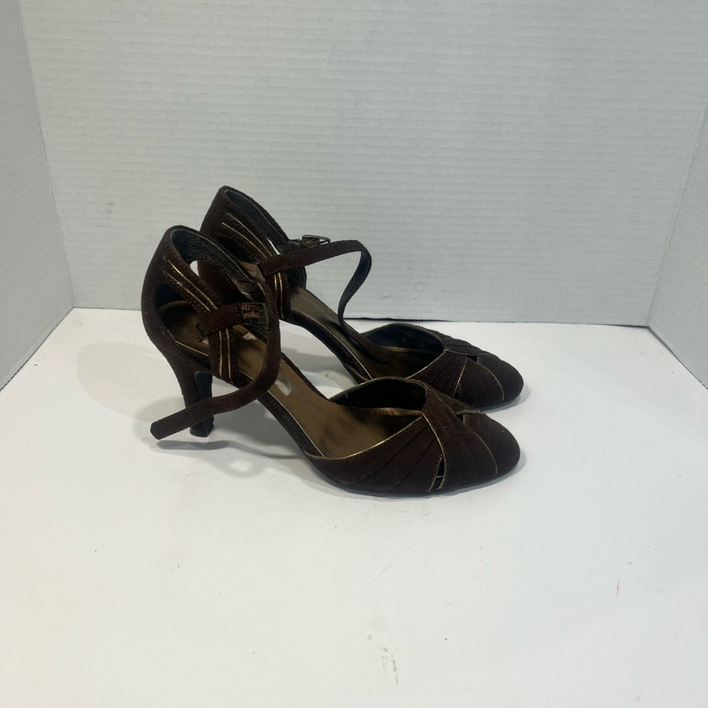 Women's Dark Brown Suede Strappy Mid Heels